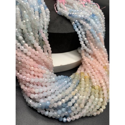 Каменные бусины, Берилловый Микс, люкс, шарик огранка, 4 мм, нить 38 см