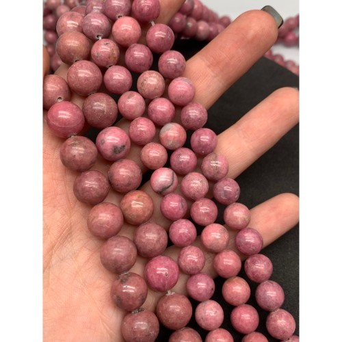 Каменные бусины, Родонит, шарик гладкий, 12 мм, длина нити 38 см