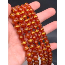 Каменные бусины, Сердолик (Карнеол), дракон, шарик гладкий, 8 мм, нить 38 см