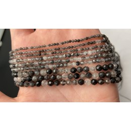 Каменные бусины, Турмалиновый Кварц, чёрный, шарик огранка, 4,5 мм, длина нити 38 см