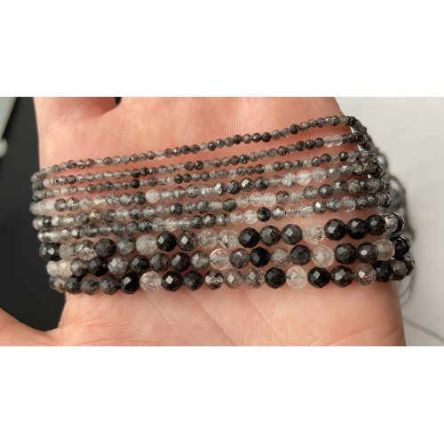 Каменные бусины, Турмалиновый Кварц, чёрный, шарик огранка, 2 мм, длина нити 38 см