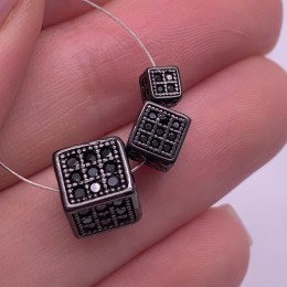 Бусина, кубик со стразами(цирконами), латунь, цвет черный, 6 мм