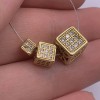 Бусина, кубик со стразами(цирконами), латунь, цвет золото, 6 мм