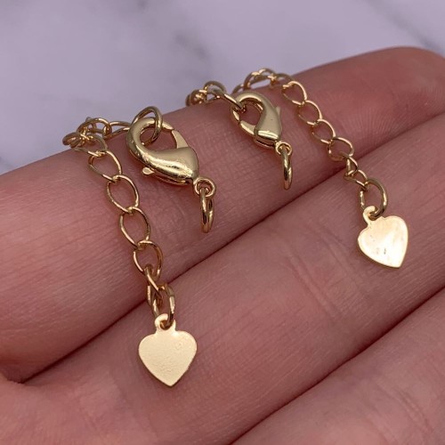 Карабин, замочек, латунь, под золото, 12 мм, с удлинителем 40 мм, подвеска - сердечко, цена за 1 шт