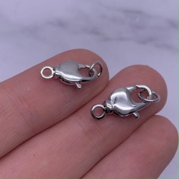 Карабин, замочек, лобстер, родий/латунь, под серебро, 17 мм, с соединительным колечком, цена за 1 шт