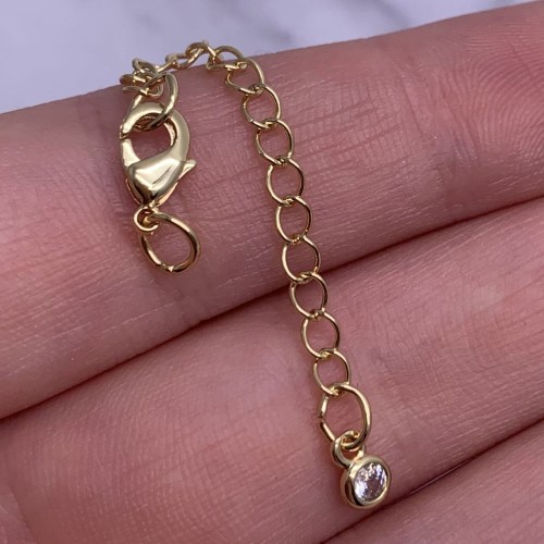 Карабин, замочек, латунь, под золото, 10 мм, с соединительным колечком, с удлинителем 50 мм, с кристаллом, цена за 1 шт