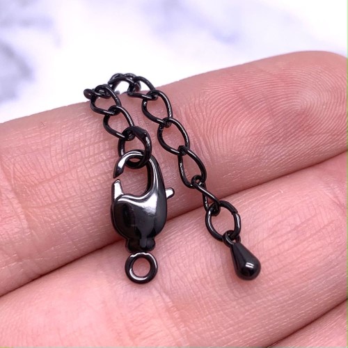 Карабин, замочек, лобстер, вороненая сталь, 14 мм, с соединительным колечком, с удлинителем 50 мм, подвеска капля, цена за 1 шт