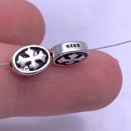 Бусина, "Крест", тайское серебро, размер 8,5х6,5х3,5 мм, цена за 1 шт.