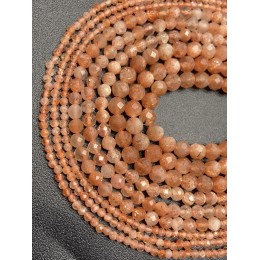 Каменные бусины, Солнечный камень, шарик огранка, 3 мм, длина нити 38 см