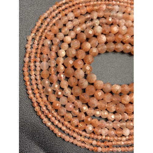 Каменные бусины, Солнечный камень, шарик огранка, 4 мм, длина нити 38 см