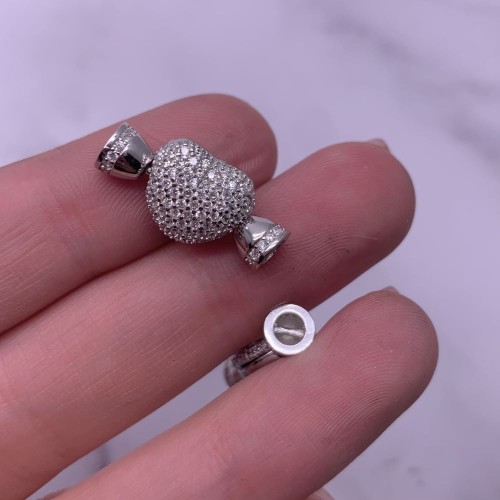 Замок "Сердце", со стразами, родированное модель SS 925 , размер 12х10 мм, цена за 1 шт.