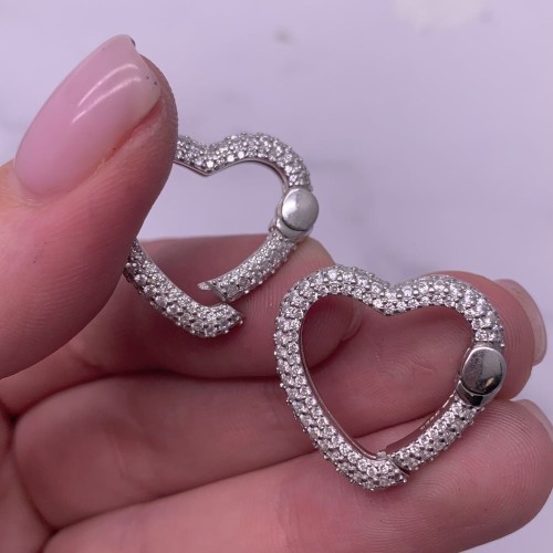 Замок "Большое сердце", бейл, с циркониями, модель SS 925, покрытие родий, размер 23х21,5 мм, цена за 1 шт.