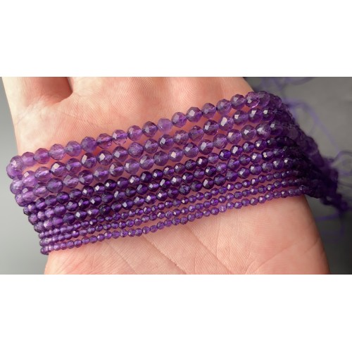 Каменные бусины, Аметист, шарик огранка, 4 мм, длина нити 39 см