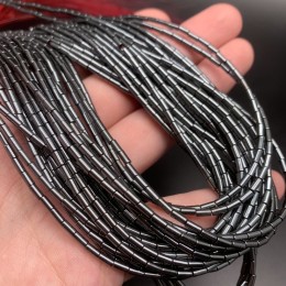 Каменные бусины, Гематит синтетический, темное серебро, трубочки, размер 4х2 мм, нить 38 см