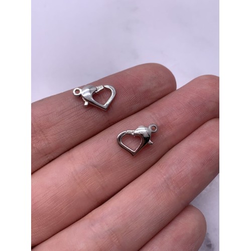 Карабин, сердце, родированное серебро 925 пробы, 13 мм, цена за 1 шт