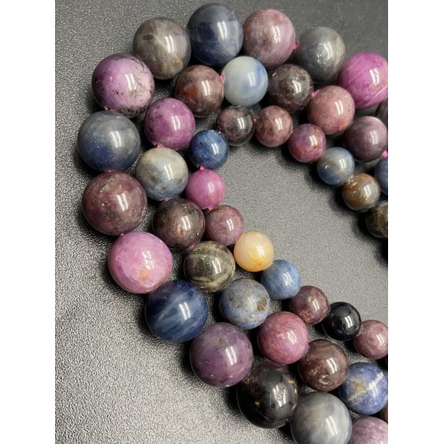 Каменные бусины, Сапфир Микс, (Рубин, Сапфир, Падпараджа, Наждак) люкс, шарик гладкий, 10 мм, 38 см