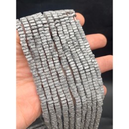 Каменные бусины, Вулканическая лава, тонированная, серебро, квадрат 4х2 мм, длина нити 38 см