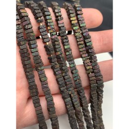 Каменные бусины, Вулканическая лава, коричневая, тонированная, квадрат 4х2 мм, длина нити 38 см