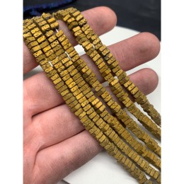 Каменные бусины, Вулканическая лава, тонированная, темное золото, квадрат 4х2 мм, длина нити 38 см