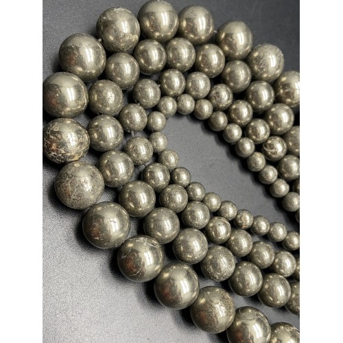 Каменные бусины, Пирит, шарик гладкий, 10 мм, длина нити 38 см