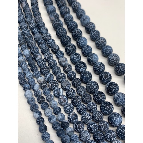 Каменные бусины, Африканский Агат, (Кракле), тонированный, темно-серый, шарик гладкий, 10 мм, длина нити 38 см