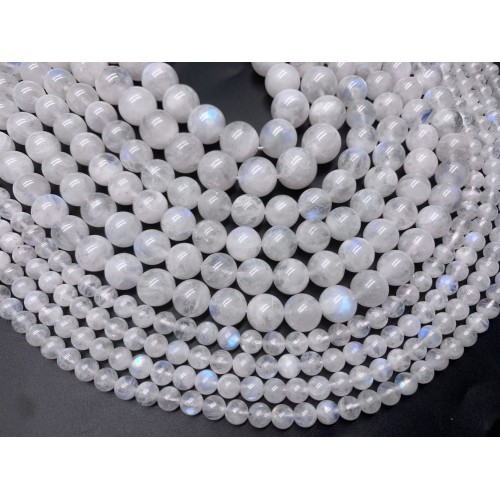 Каменные бусины, Лунный камень, адуляр, люкс, шарик гладкий, 12 мм, длина нити 19 см