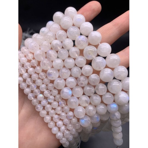 Каменные бусины, Лунный камень, адуляр, люкс, шарик гладкий, 12 мм, длина нити 19 см