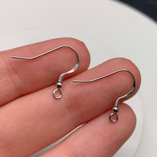 Швензы, Крючок, родированное серебро 925 пробы, 20 мм, цена за пару