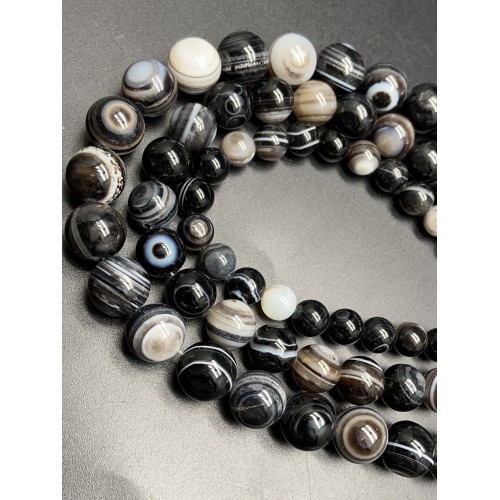 Каменные бусины, Агат Чёрный Глазковый, шарик гладкий, 9,8-10 мм, длина нити 38 см