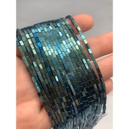 Каменные бусины, Гематит синтетический, цвет голубой, трубочки прямоугольные, размер 4х2 мм, нить 38 см