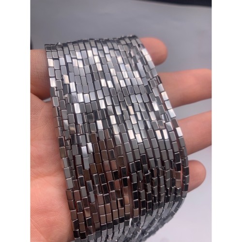 Каменные бусины, Гематит синтетический, серебро, трубочки прямоугольные, размер 4х2 мм, нить 38 см