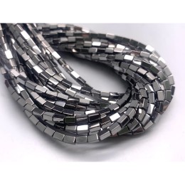 Каменные бусины, Гематит синтетический, серебро, трубочки прямоугольные, размер 4х2 мм, нить 38 см