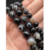 Каменные бусины, Агат Чёрный Глазковый, шарик гладкий, 9,8-10 мм, длина нити 38 см