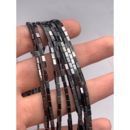 Каменные бусины, Гематит синтетический, темное серебро, трубочки прямоугольные, размер 4х2 мм, нить 38 см