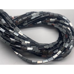 Каменные бусины, Гематит синтетический, темное серебро, трубочки прямоугольные, размер 4х2 мм, нить 38 см