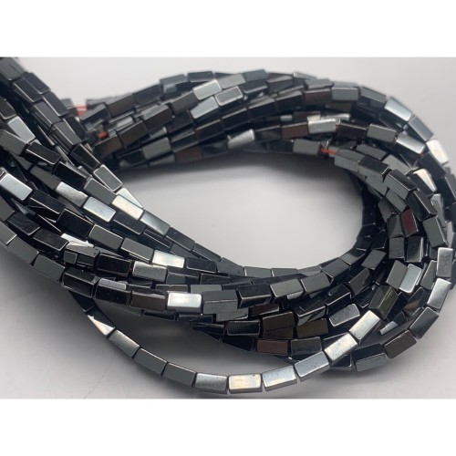 Каменные бусины, Гематит синтетический, темное серебро, трубочки прямоугольные, размер 4х2 мм, нить 38 см