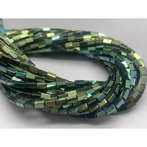 Каменные бусины, Гематит синтетический, цвет зеленый, трубочки прямоугольные, размер 4х2 мм, нить 38 см