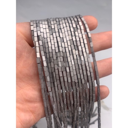 Каменные бусины, Гематит синтетический, цвет серебро, матовый, трубочки прямоугольные, размер 4х2 мм, нить 38 см