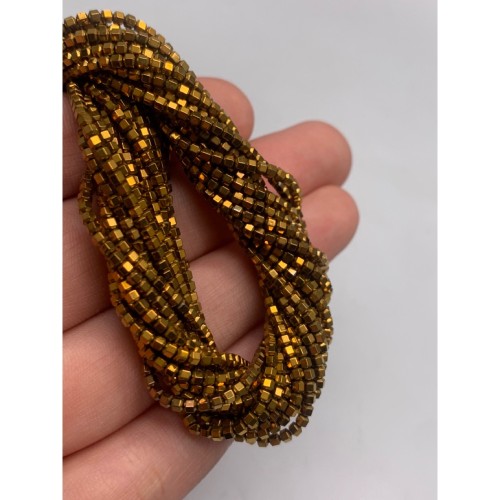 Каменные бусины, Гематит синтетический, старое золото, шайба, размер 2х2 мм, нить 38 см