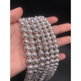 Каменные бусины, Вулканическая лава металлизированная, цвет  светлое серебро, 12 мм, длина нити 38 см