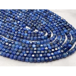 Каменные бусины, Кианит, люкс, кубик, зеркальная огранка, 4х4 мм, длина нити 38 см