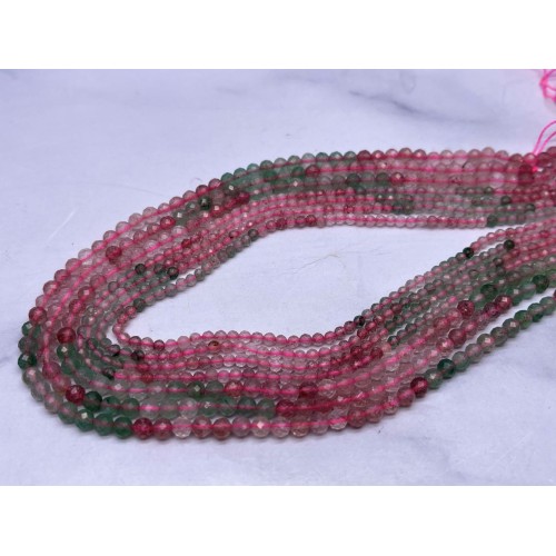 Каменные бусины, Клубничный кварц (арбузный), шарик огранка 4 мм, длина нити 38 см