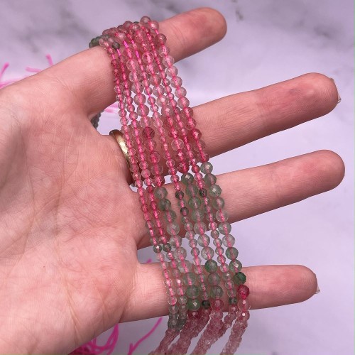 Каменные бусины, Клубничный кварц (арбузный), шарик огранка 4 мм, длина нити 38 см