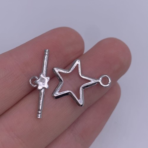 Замочек, тогл, звезда, родированное серебро 925 пробы, 24х16 мм