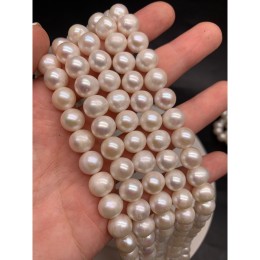 Каменные бусины, Жемчуг, белый, люкс, 11-12 мм, длина нити 38 см