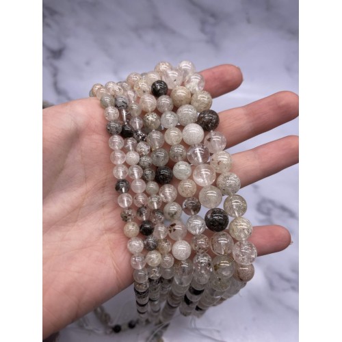 Каменные бусины, Кварц фантомный, лодолит, шарик гладкий, 8,5 мм, длина нити 38 см