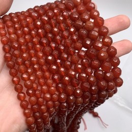 Каменные бусины, Сердолик (Карнеол), шарик, легкая огранка, 8 мм, длина нити 38 см