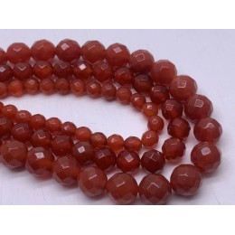 Каменные бусины, Сердолик (Карнеол), шарик, легкая огранка, 8 мм, длина нити 38 см