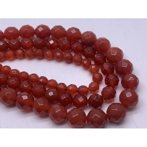 Каменные бусины, Сердолик (Карнеол), шарик, легкая огранка, 8 мм, длина нити 38 см