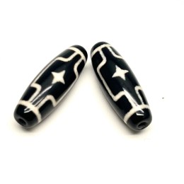 Бусина Дзи "298" из агата, Пинан, Васту, (2 бриллианта, 2 звезды), размер 30х10 мм, цена за 1 шт